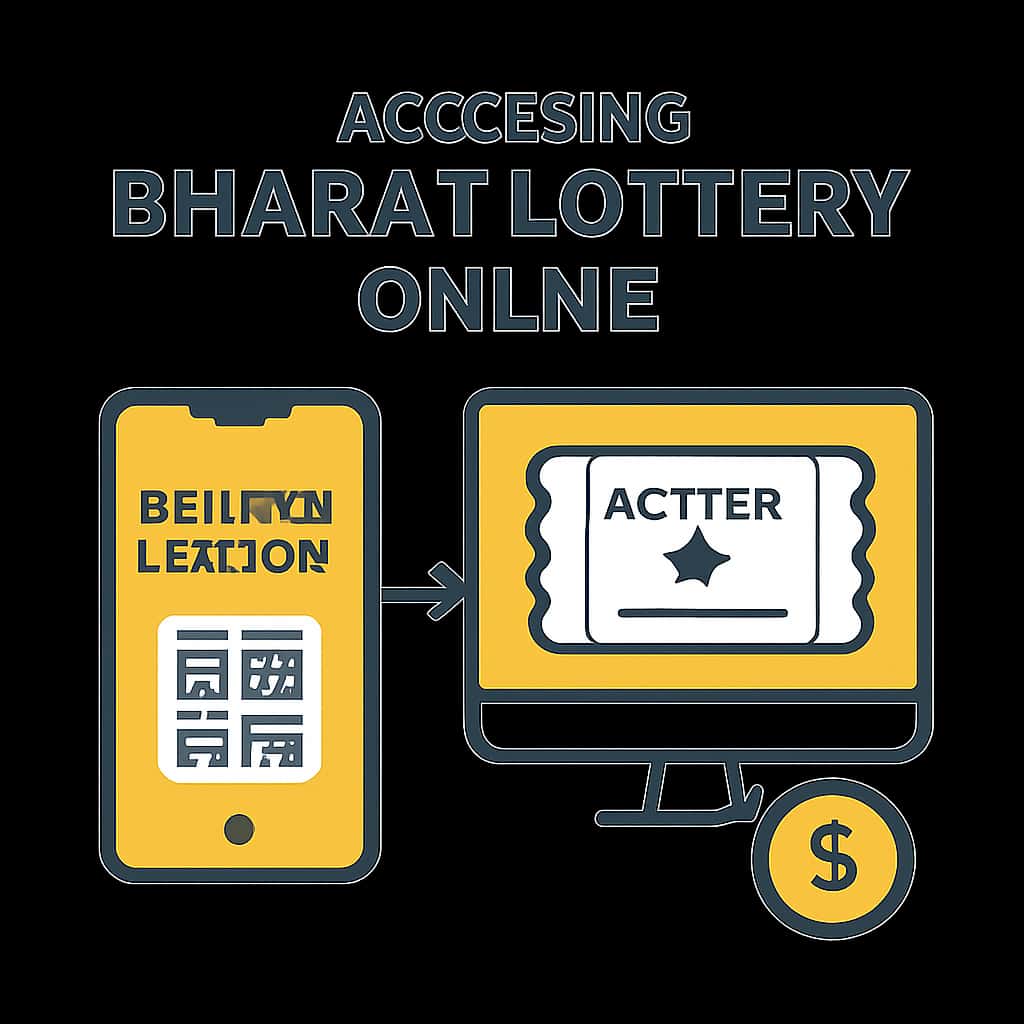An illustration outlining the access methods for the Bharat Lottery online.
