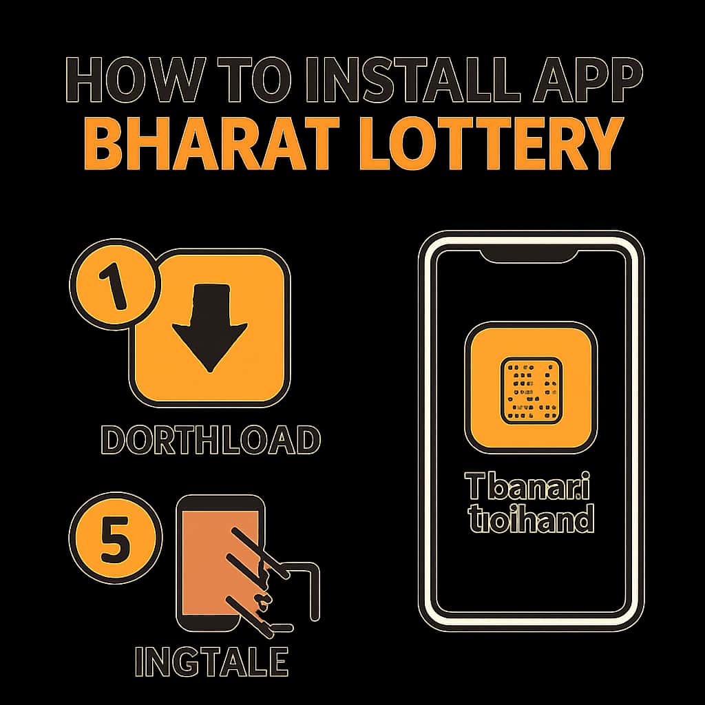 Diagram showing steps to install the Bharat Lottery app.