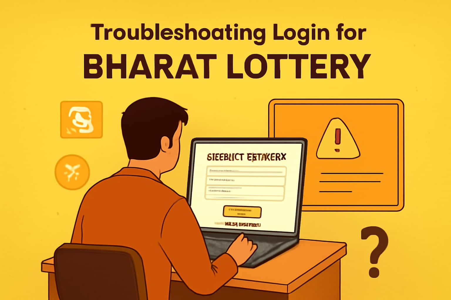 An informational scene about troubleshooting login issues for Bharat Lottery with prominent text.